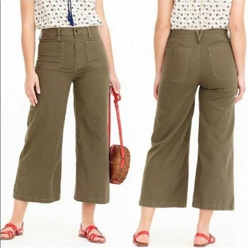 J.Crew Point Sur Washed Wide-Leg Crop Pant - Olive Green Size 27 NEW